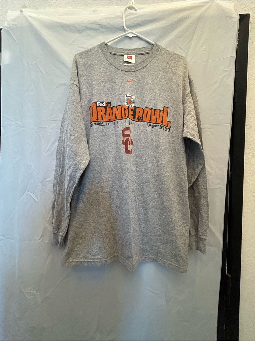 Nike Gray Long Sleeve Shirt with Orange Bowl & USC Graphics Sz L Pre-Owned